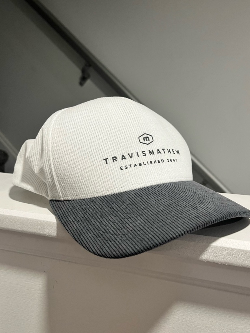 Travis Mathew White and Gray Corduroy Baseball Cap